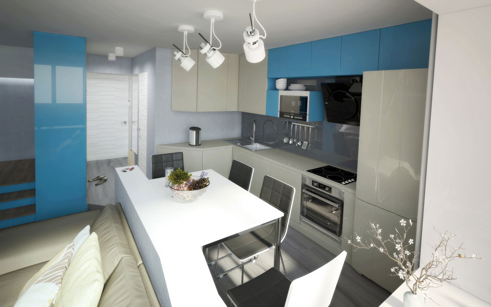 Дизайн интерьера гостиной-кухни в квартире студии