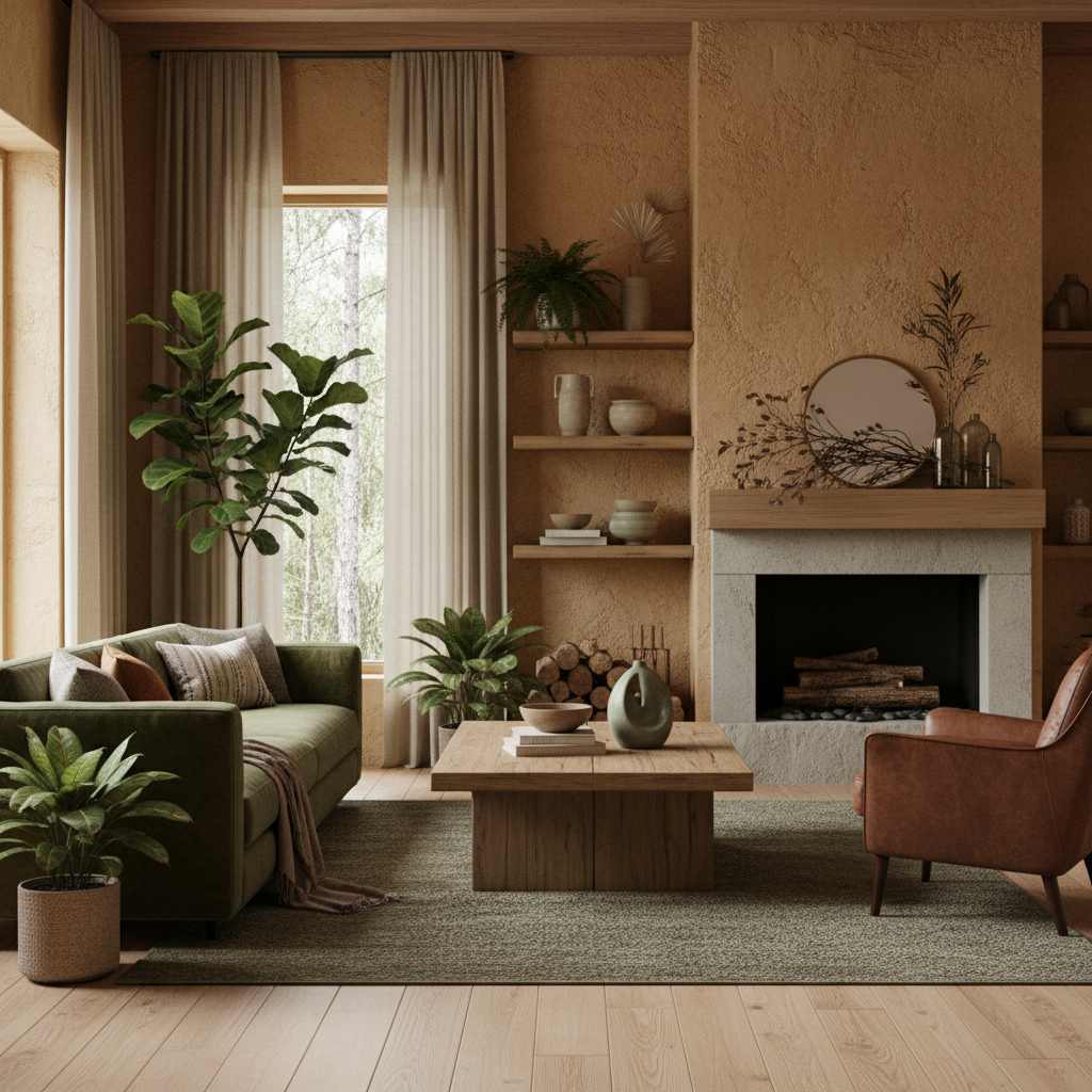 Природная палитра: охра, зелёный, коричневые оттенки