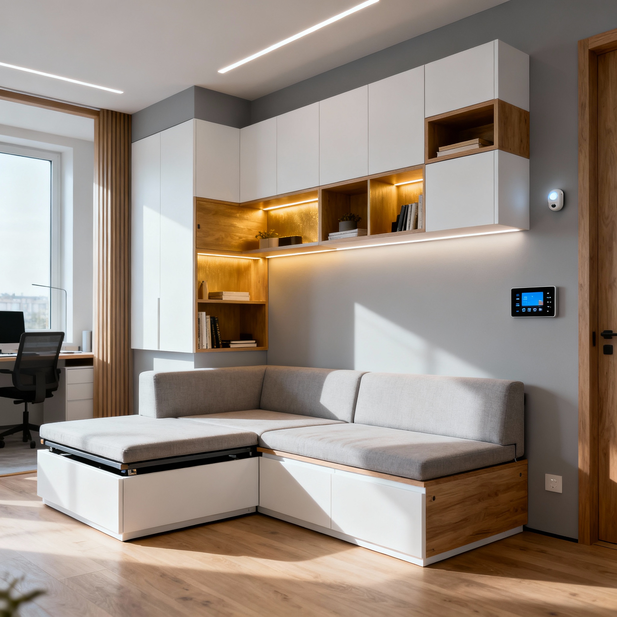 Многофункциональный интерьер с модульной мебелью и умным освещением